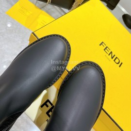 Fendi Fashion Leather Knitted Martin Boots For Women Black