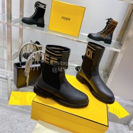 Fendi Fashion Leather Knitted Martin Boots Black For Women 