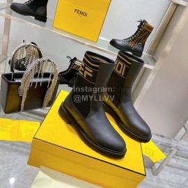 Fendi Fashion Leather Knitted Martin Boots Black For Women 
