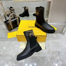 Fendi Fashion Leather Knitted Martin Boots Black For Women 