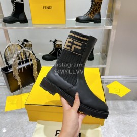 Fendi Fashion Leather Knitted Martin Boots Black For Women 