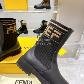 Fendi Fashion Leather Knitted Martin Boots Black For Women 