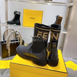 Fendi Fashion Leather Knitted Martin Boots Black For Women 
