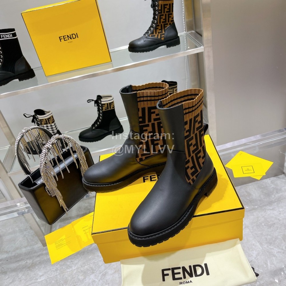 Fendi New Leather Knitted Martin Boots For Women 