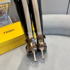Fendi Patent Leather High Heeled Long Boots For Women Black