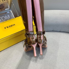 Fendi Patent Leather High Heeled Long Boots For Women Brown