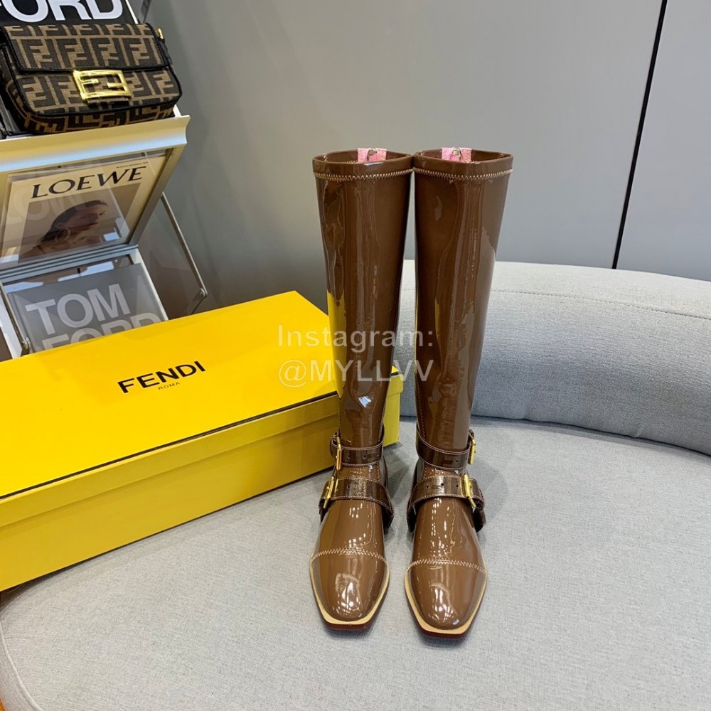 Fendi Fashion Patent Leather Long Boots For Women Brown