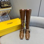 Fendi Fashion Patent Leather Long Boots For Women Brown