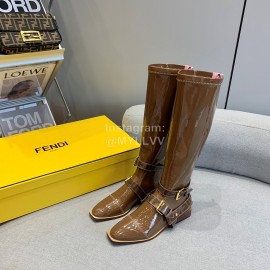 Fendi Fashion Patent Leather Long Boots For Women Brown