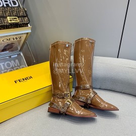 Fendi Fashion Patent Leather Long Boots For Women Brown