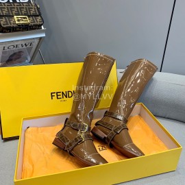 Fendi Fashion Patent Leather Long Boots For Women Brown