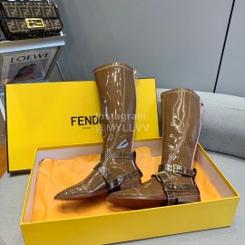 Fendi Fashion Patent Leather Long Boots For Women Brown