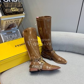 Fendi Fashion Patent Leather Long Boots For Women Brown