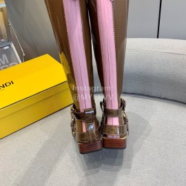 Fendi Fashion Patent Leather Long Boots For Women Brown