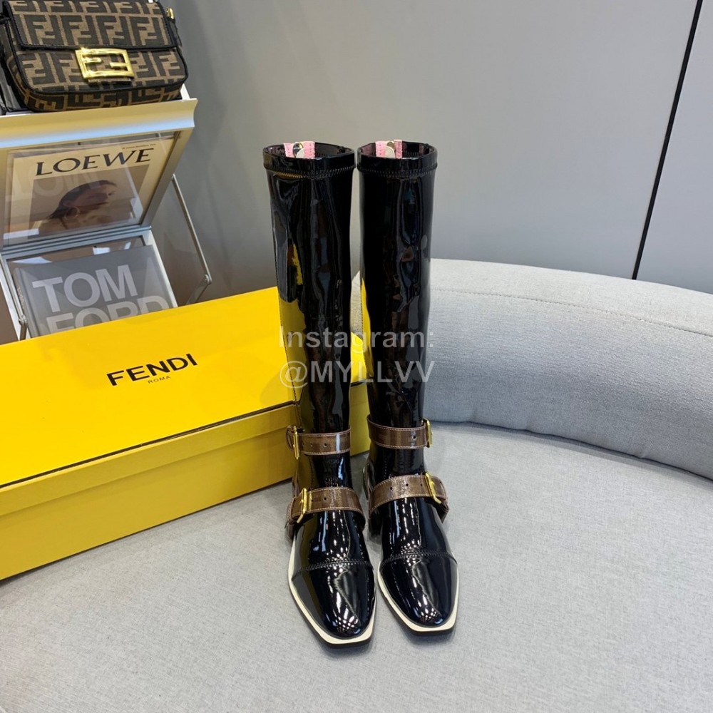 Fendi Fashion Patent Leather Long Boots For Women Black