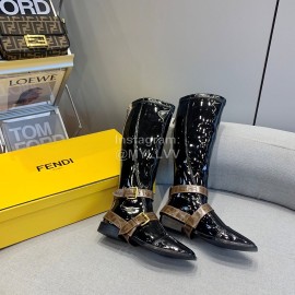 Fendi Fashion Patent Leather Long Boots For Women Black