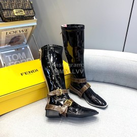 Fendi Fashion Patent Leather Long Boots For Women Black