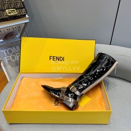 Fendi Fashion Patent Leather Long Boots For Women Black