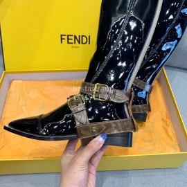 Fendi Fashion Patent Leather Long Boots For Women Black