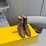 Fendi Fashion Patent Leather Short Boots For Women Brown