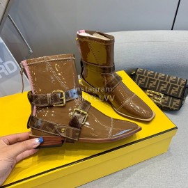 Fendi Fashion Patent Leather Short Boots For Women Brown