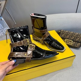 Fendi Fashion Patent Leather Short Boots For Women Black