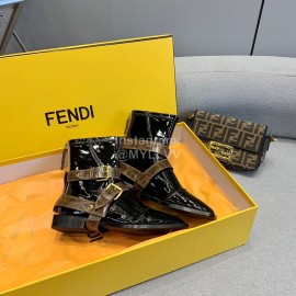 Fendi Fashion Patent Leather Short Boots For Women Black