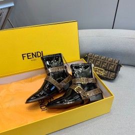 Fendi Fashion Patent Leather Short Boots For Women Black