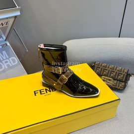 Fendi Fashion Patent Leather Short Boots For Women Black