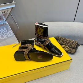 Fendi Fashion Patent Leather Short Boots For Women Black
