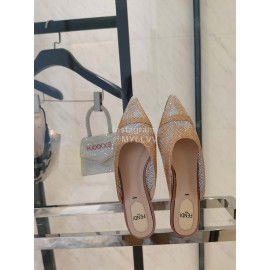 Fendi Diamond Mesh Pointed Flat Heels For Women 