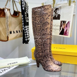Fendi Python Leather High Heeled Long Boots For Women Brown