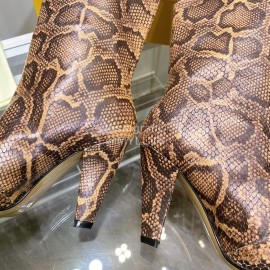 Fendi Python Leather High Heeled Long Boots For Women Brown