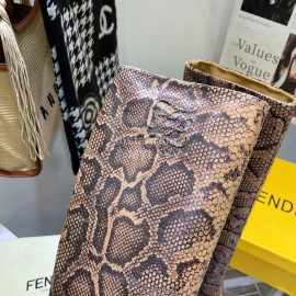 Fendi Python Leather High Heeled Long Boots For Women Brown