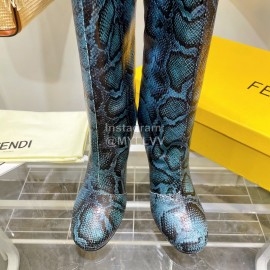 Fendi Python Leather High Heeled Long Boots For Women Blue