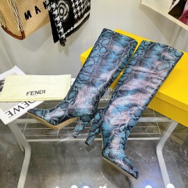 Fendi Python Leather High Heeled Long Boots For Women Blue
