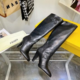 Fendi Python Leather High Heeled Long Boots For Women Black