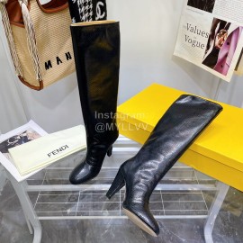 Fendi Python Leather High Heeled Long Boots For Women Black