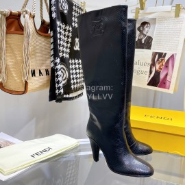 Fendi Python Leather High Heeled Long Boots For Women Black
