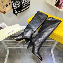 Fendi Python Leather High Heeled Long Boots For Women Black