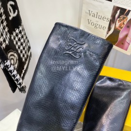 Fendi Python Leather High Heeled Long Boots For Women Black