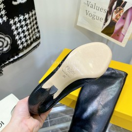 Fendi Python Leather High Heeled Long Boots For Women Black