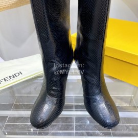 Fendi Python Leather High Heeled Long Boots For Women Black