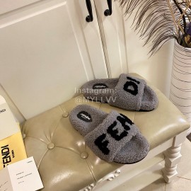Fendi Warm Wool Slippers For Men And Women Gray