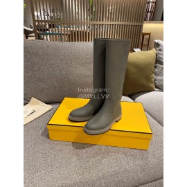 Fendi Autumn Winter Leather Long Boots For Women Gray