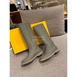 Fendi Autumn Winter Leather Long Boots For Women Gray