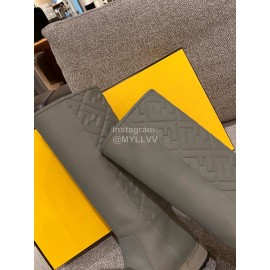 Fendi Autumn Winter Leather Long Boots For Women Gray