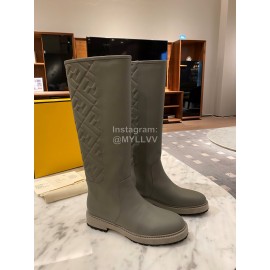 Fendi Autumn Winter Leather Long Boots For Women Gray