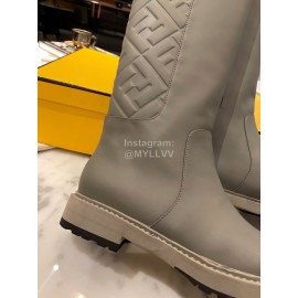 Fendi Autumn Winter Leather Long Boots For Women Gray