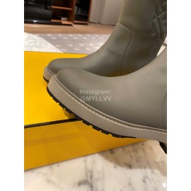 Fendi Autumn Winter Leather Long Boots For Women Gray